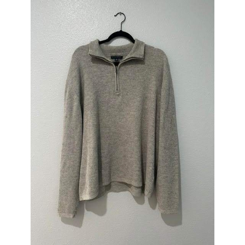 Banana Republic Mens XL Quarter Zip Sweater Oatmeal Grey Ribbed Knit Pullover